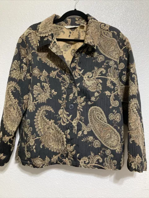 Vintage French Laundry Brocade Tapestry Paisley Jacket Blazer Gold Black Sz XL