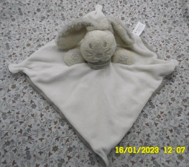 Ck/NATURE ET DECOUVERTES DOUDOU LAPIN PLAT BEIGE MARRON BANDANA UNI 24/24CM NEUF