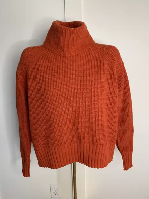 Madewell Sz S Rust Red Chunky Knit Loose Fit Sweater Open Back Cotton Blend