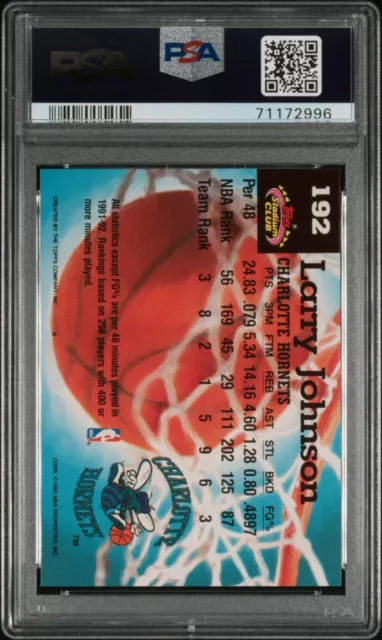 1992 Stadium Club MEMBERS ONLY Larry Johnson Basketball Card #192 PSA 10 2