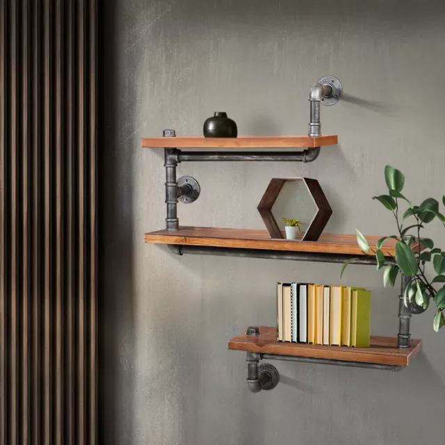 Industrial Pipe Display Shelf Wall Mount Bookshelf Floating Shelves Storage