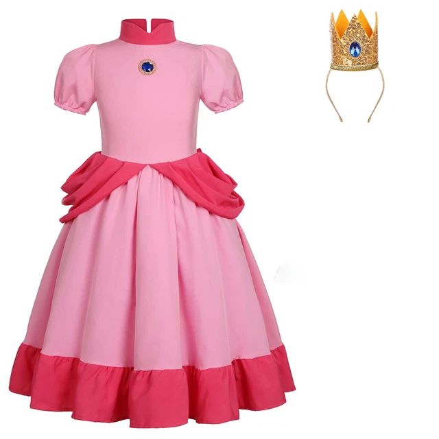 SUPER MARIO BROS Princess Peach Dress Cosplay Costume Halloween