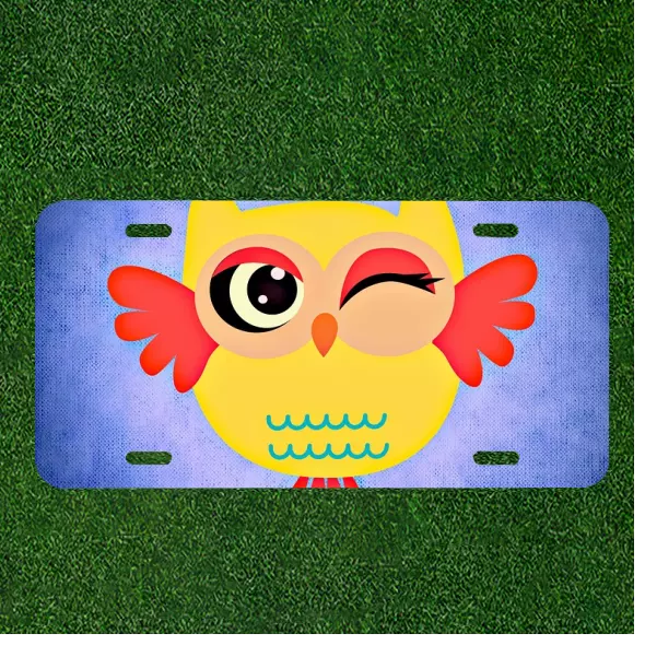 Custom Personalized License Plate Auto Tag With Bird Winking Design Art