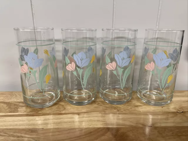 Corelle FRIENDSHIP Glass Tumblers Set Of Four 14 Ounces 6” Vintage Made In USA
