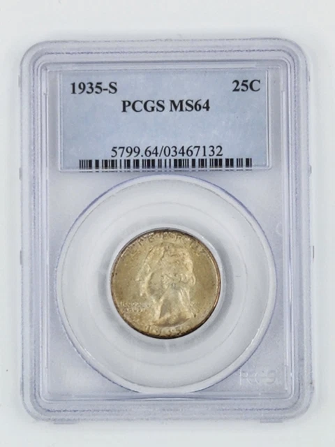 1935 S Washington Quarter PCGS MS64  Gemmy w Attractive Iridescent Toning
