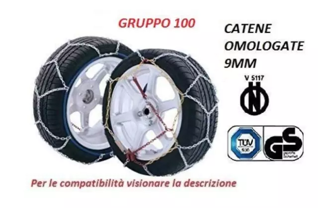 Set Chaînes à Neige pour Voiture 9mm Groupe 100 Homologué 225 60 R15 TUV É V5117