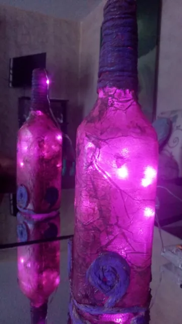 Beautiful  Handmade Cool Purple Pirate Rum Wine Bottle Art With Free Lights 