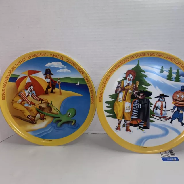 Vintage McDonalds 1977 Ronald McDonald Four Seasons Melamine Plates Set of 2 A