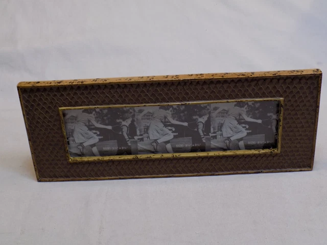 Brown Panoramic OR 3 - 3.5" Frame Photo Picture Holder Vertical Textured Brown