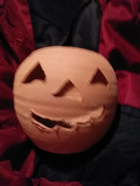 Vintage Hewell's Pottery Terracotta Jack O Lantern Pumpkin Halloween Signed #1 Vintage Hewell's Pottery Terracotta Jack O Lantern Pumpkin Halloween Signed #1