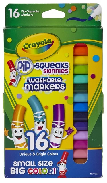 Marcadores lavables Crayola Pip-Squeaks Skinnies, surtidos de colores, conjunto de 16