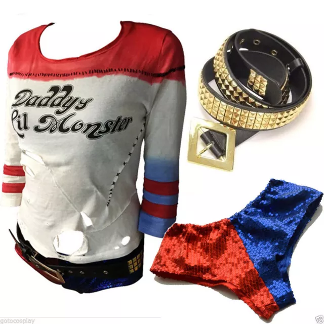 Harley Quinn T-shirt BELT Sequins Underwear Shorts Pants Suicide Squad Costume