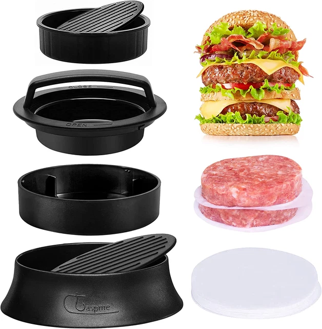 Claspme Burger Press con 70 fogli di carta cera - 3 in 1 antiaderente Patty