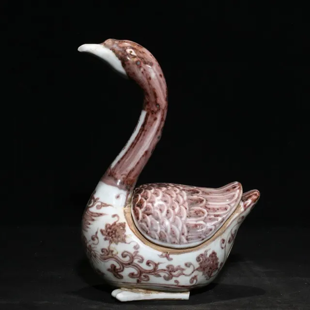 8.8" Old Porcelain ming dynasty xuande mark Underglaze red duck Incense Burner