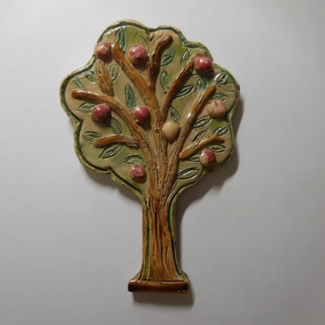 Anhänger Wand- Miniatur Keramik Barbotine Baum Apfelbaum Jugendstil N7694