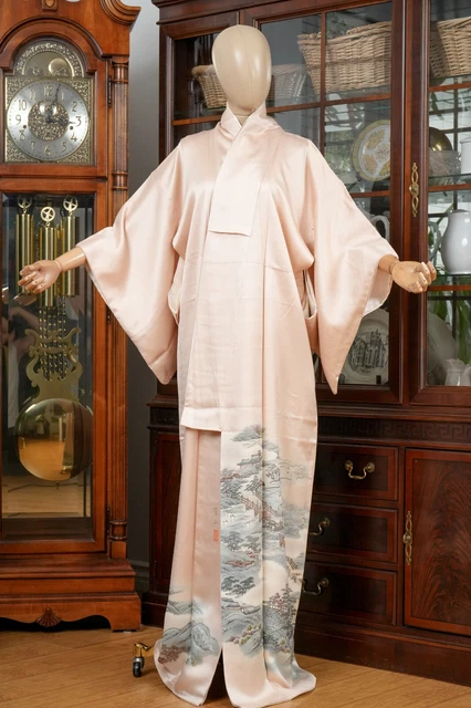 Dear Vanilla Japanese Silk Tomesode Kimono Women's Authentic Japan Vintage Mint