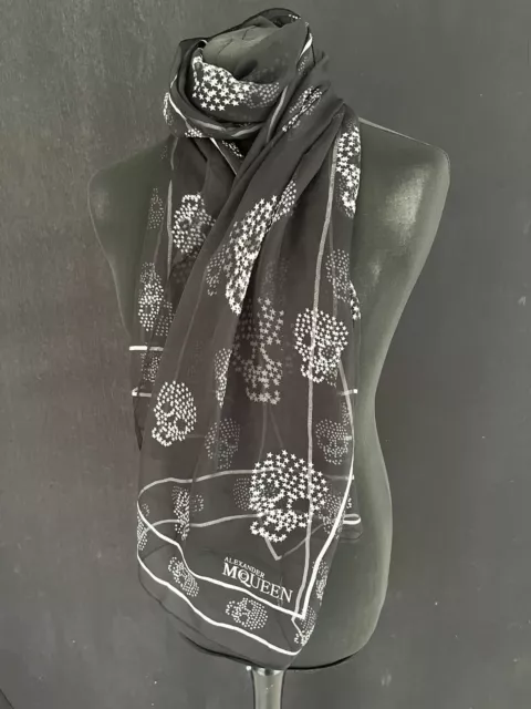 Alexander McQueen Skull Vintage Silk Scarf, Size 180cm/75cm, Made in Italy