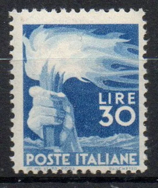 1945 Italia Repubblica "Democratica" Lire 30 Valore Nuovo Mnh** Rr