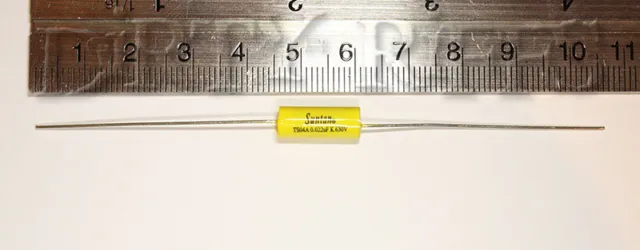 Guitar Capacitor 0.022uf (22nf) Axial Polyester Yellow (Mustard) Packs of 1 - 10