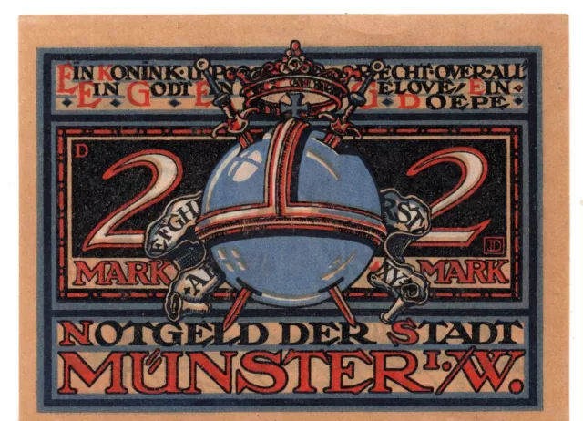 1921 Germany Munster Notgeld 2 Mark Note (Z343)