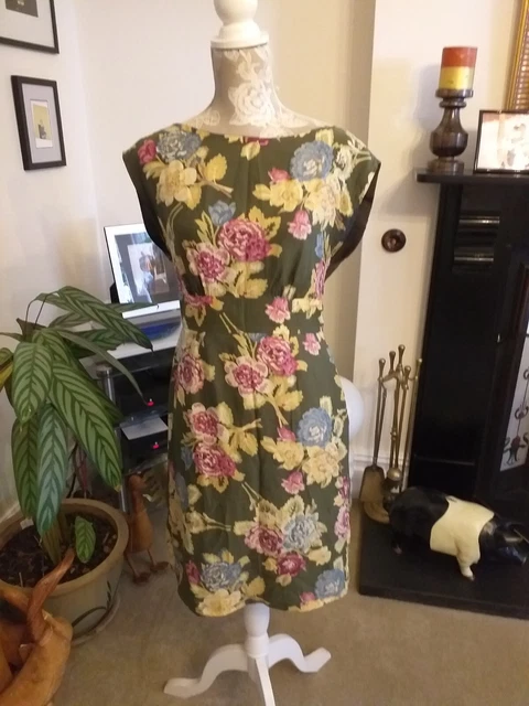 LADIES BEAUTIFUL JOULES Boutique Olive Green Floral Silk Dress Size 10  7.59 - PicClick UK