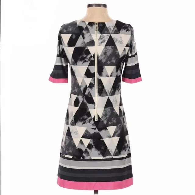 Eliza J Bateau Neck Geometric Jersey Sheath Dress Black Pink Zip Women’s Size 0P 3