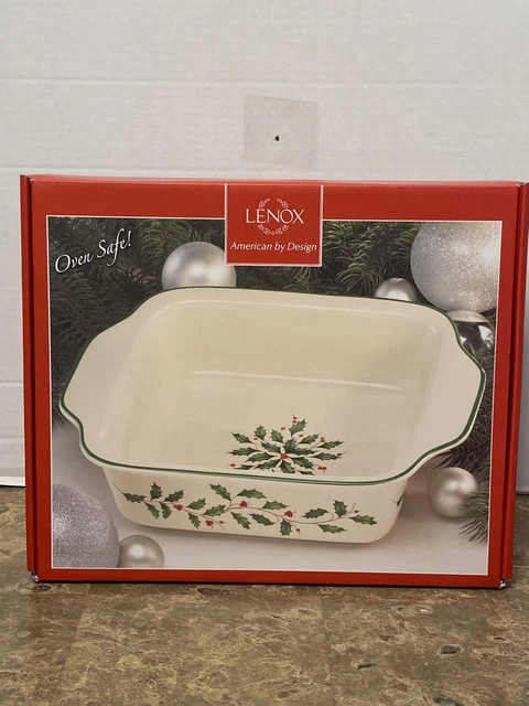 Lenox Holiday 11.25 Large Square Baker American By Design NIB Christmas Holly