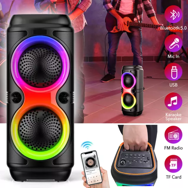 Tragbarer Bluetooth 5.0 Dual Lautsprecher Party Stereo Subwoofer Karaoke Speaker