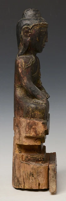 18th Century, Shan, Antique Burmese Wooden Seated Buddha 10