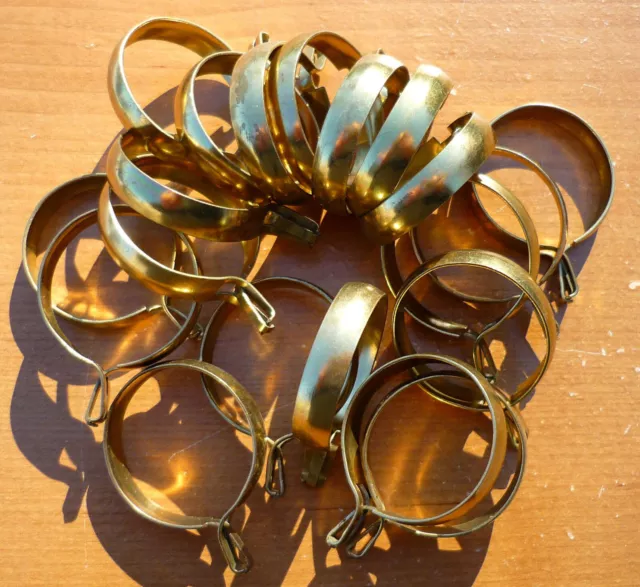 (20) Vintage Brass Finish 1-1/4" Clip-On Cafe Curtain Drapery Rings 1.25"