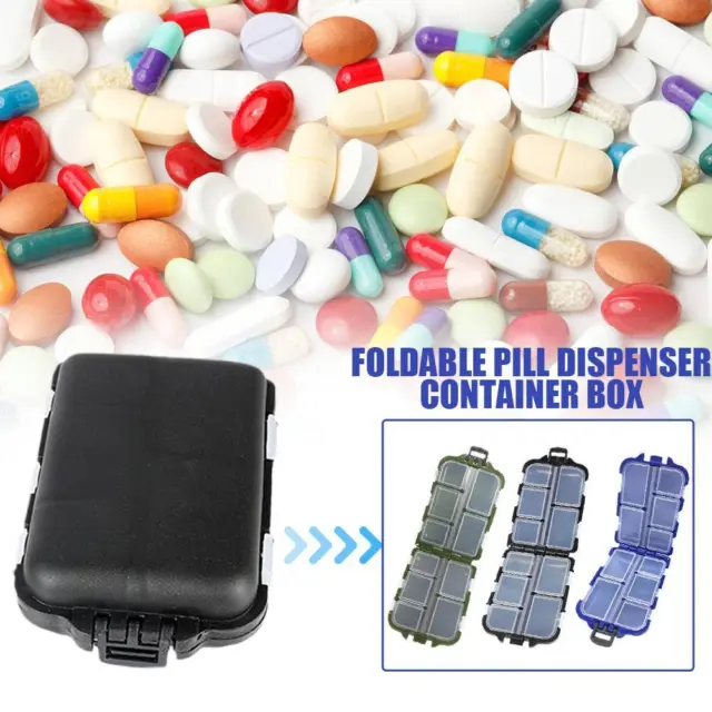 Foldable Pill Dispenser Container Box 10 Grids Medicine Storage Case Organizer