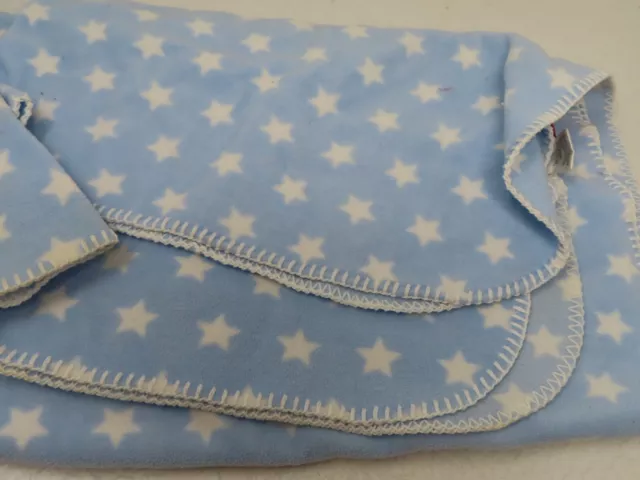 AMY COE Fleece Baby Blanket Pastel Blue White Stars Limited Edition 20" by 30"