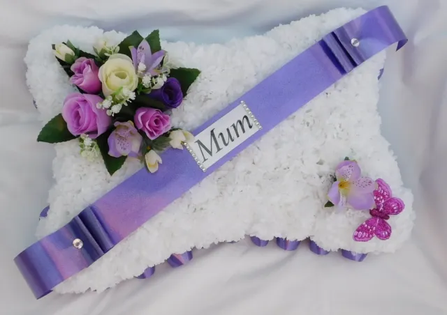 Silk Funeral Flowers Purple Pillow Wreath Grave Tribute Memorial Mum Nan Sister