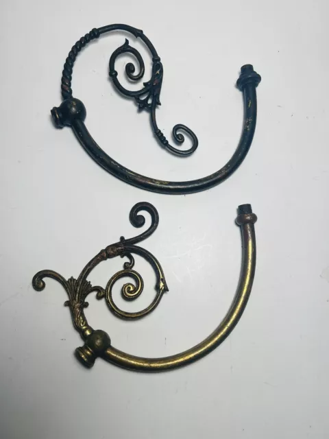Lot Of 2 Antique Victorian Decorative Brass Gas Light Fixture Arms - Ornate 2