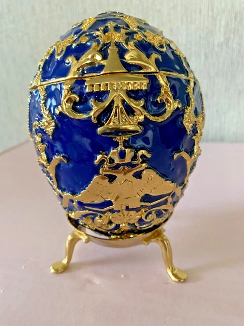 Faberge Inspired Egg Enameled Gold Plated Crystals & Picture Bestpysanky