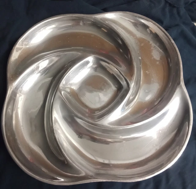 Vintage Pewter Serving Tray with 5 Compartments, Large, Decorative Platter