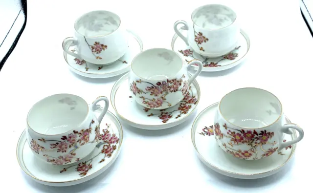 Vintage Porcelain Demitasse Tea Cup Saucer Set 5 GEISHA Lithophane Japan