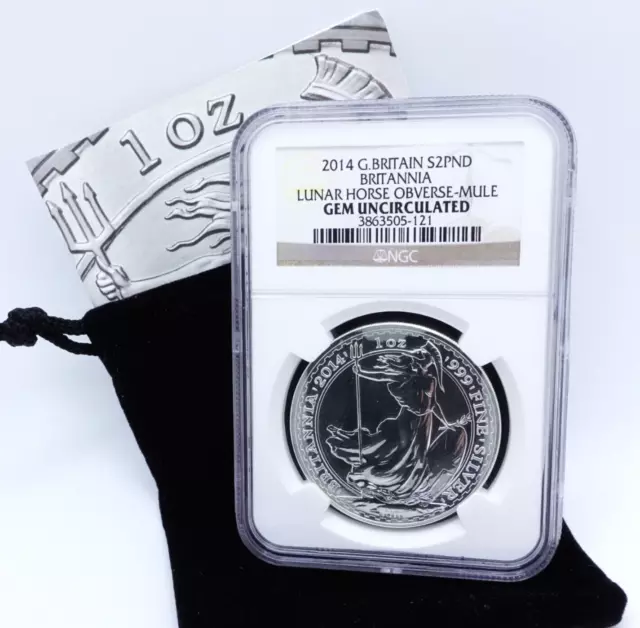 2014 Great Britain Lunar Horse Silver 2PND Obverse Mule - NGC Gem Uncirculated