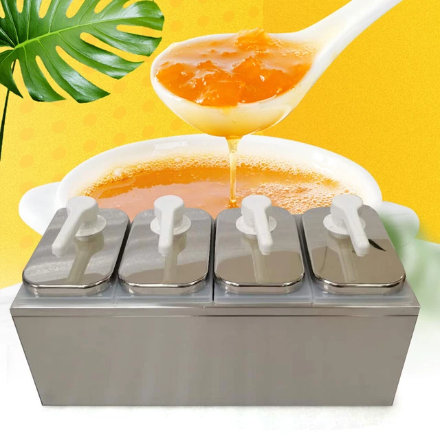 8L Buffet Sauce Dispenser Condiment Pump Station Stainless Steel Body 4 Bucket