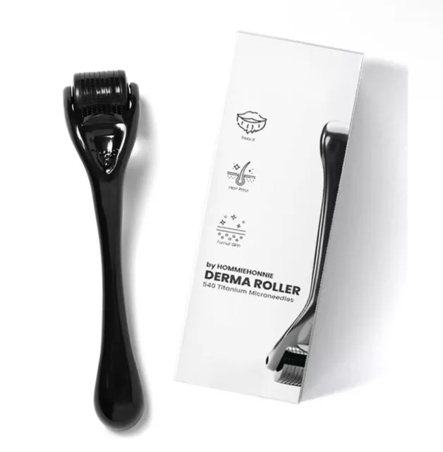 Derma Roller for Face Hair Beard 540 Titanium Microneedles (Black)