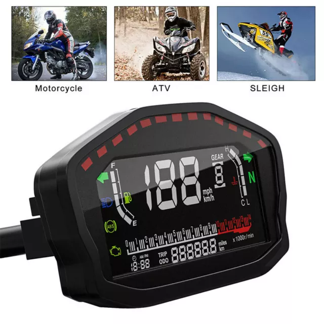 Motorcycle Universal LCD Digital Backlight Odometer Speedometer Tachometer Gauge