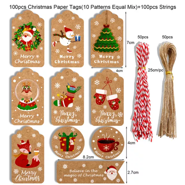 100 piezas Etiquetas de regalo de Feliz Navidad papel Kraft etiqueta colgante fiesta de Navidad Fa ZR