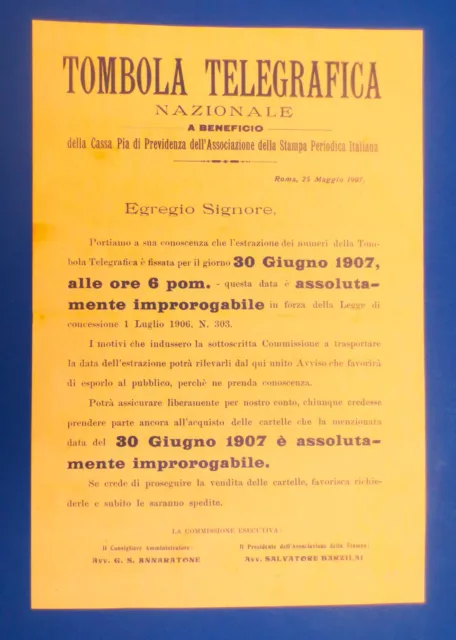 Volantino Tombola Telegrafica Nazionale 1907