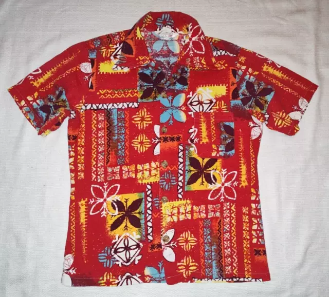NICE Vintage California For JC Penny Red Hawaiian Shirt Bark Cloth TAG M FITS S