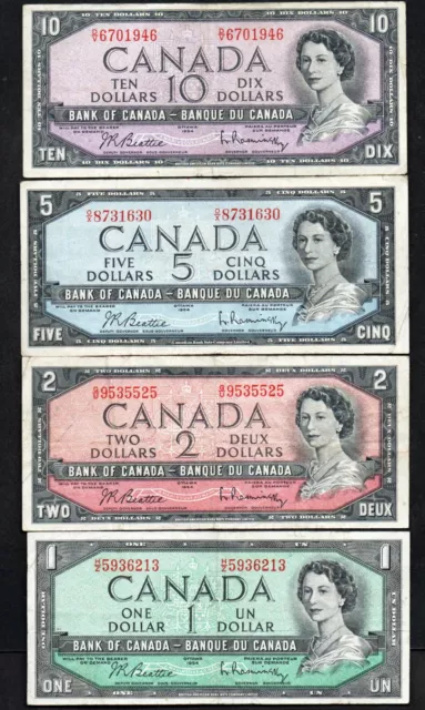 1954 Canada Ten,Five,Two & One Dollar  Beattie/Rasminsky Notes Have A L@@K