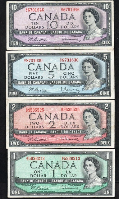 1954 Canada Ten,Five,Two & One Dollar  Beattie/Rasminsky Notes Have A L@@K