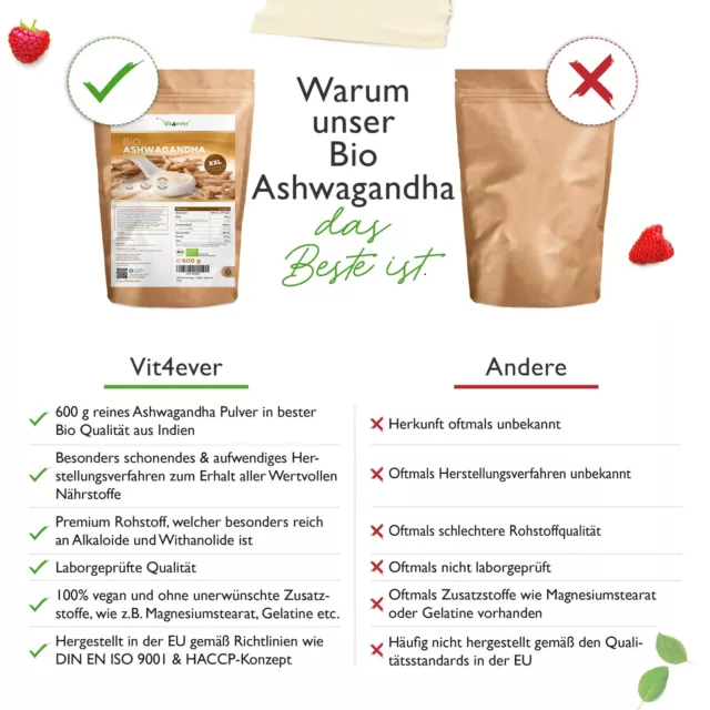 Polvere di radice di ashwagandha biologica - 600 g - 100% regna - Withania Somnifera (vegana) 3