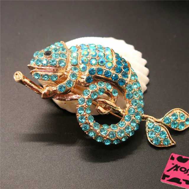Betsey Johnson Rhinestone Blue Branch Gecko Crystal Charm Women Brooch Pin Gift
