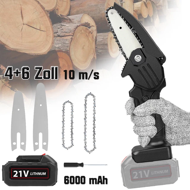 Veitorld 2025 - Motosega a batteria da 6 pollici, con batteria da 6000 mAh, motore ottimizzato, sega da potatura, sistema di olio automatico, sega a catena piccola per legno, albero, corna