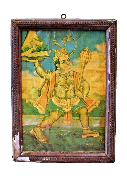 ANTIQUE RAJA RAVI Varma Press Oleograph Maruti Nandan Hanuman Print ...